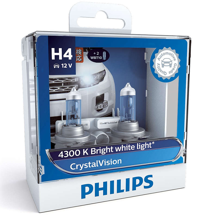 Hộp 2 Bóng Đèn Pha Xe Hơi Philips Crystal Vision H4 12342CVSM 12V 60/55W 4300K - Hàng Chính Hãng