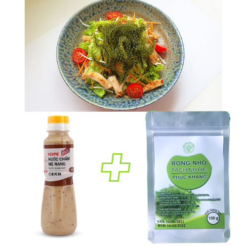 Combo Rong nho kèm sốt mè chai 180 ml / Rong nho tách nước phúc khang 100G