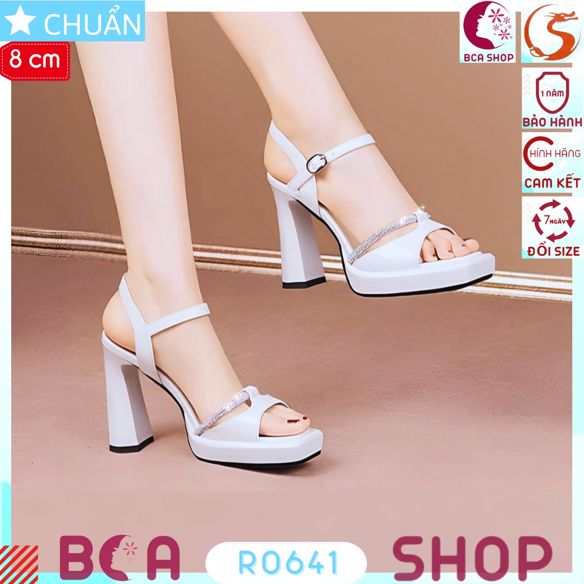 Giày nữ đẹp hở mũi cao 8 phân RO641 ROSATA tại BCASHOP nhấn bằng sợi kim tuyến lấp lánh siêu sang