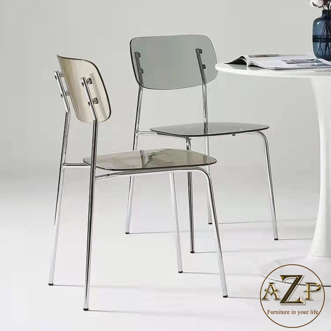 Ghế Ăn, Ghế Cafe, Ghế Thư Giãn Nhựa Trong Suốt Arcylic, Khung Thép Mạ Chrome Thời Trang / xếp chồng tiện lợi GA-PC601