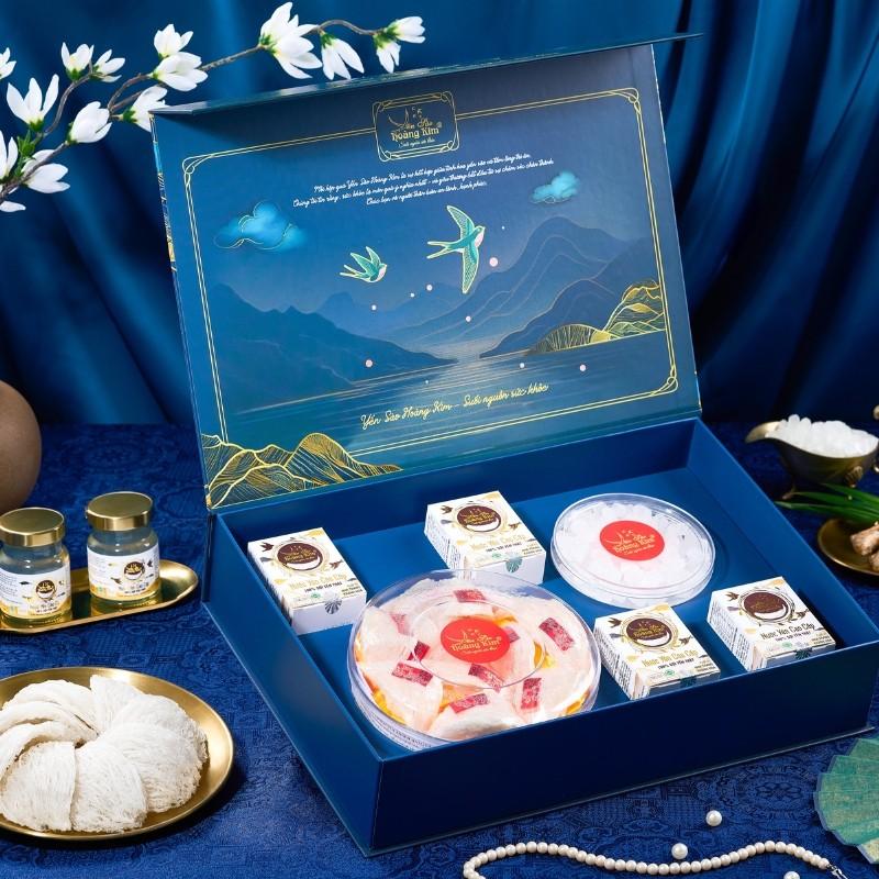 [CHÍNH HÃNG] Yến Sào Hoàng Kim - Hộp Quà Kim Lộc Quý (50g Tổ Yến Thượng Hạng &amp; 4 Hũ Yến Chưng Đường Phèn) - Quà Biếu Cao Cấp, Sang Trọng