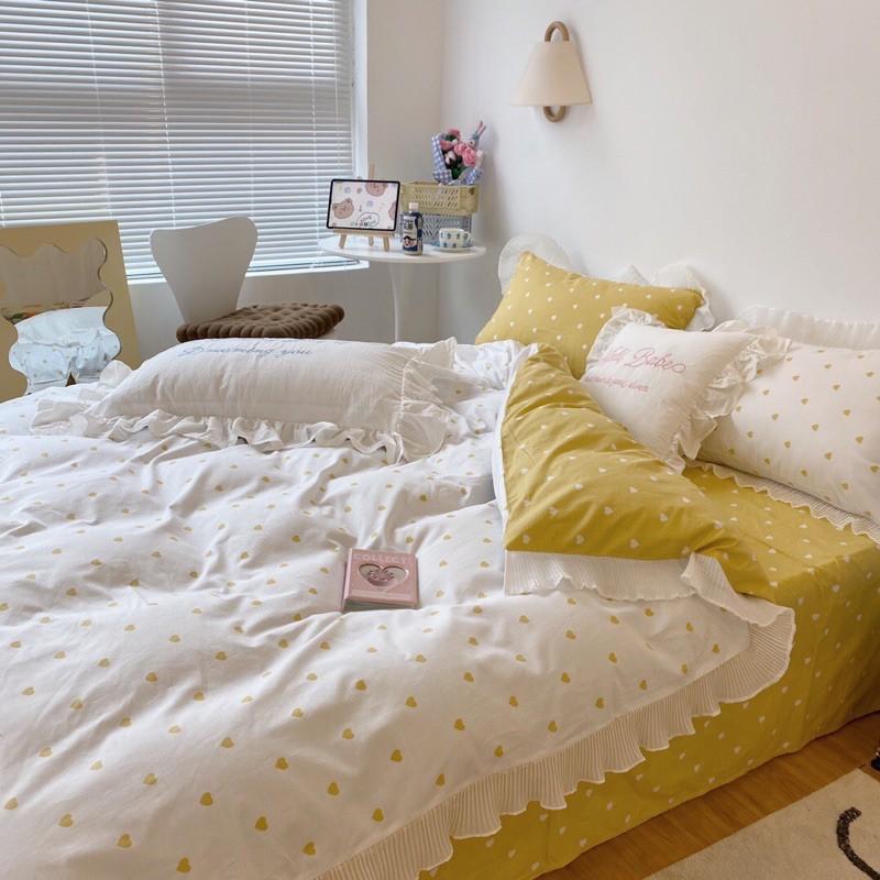 Set Cotton bèo 100%cotton Hàng Nhập Khẩu Cao Cấp 4 Món Tim Vàng Có Thể Sử Dụng Cả 2 Mặt Để Đổi Mới Không Gian Phòng