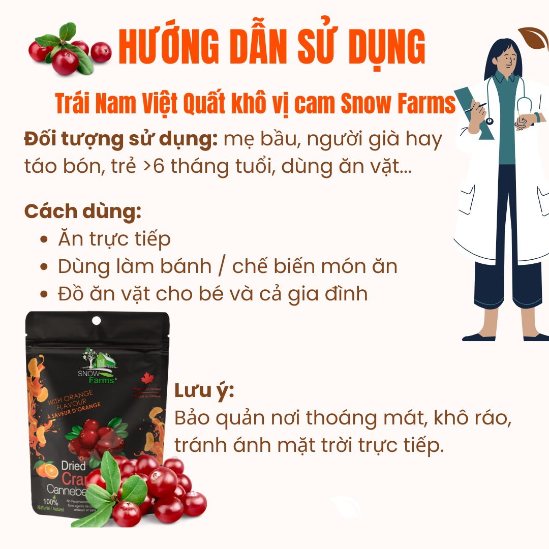 Trái Nam Việt Quất khô tự nhiên hiệu Snow Farms Nhập Khẩu Canada -75g