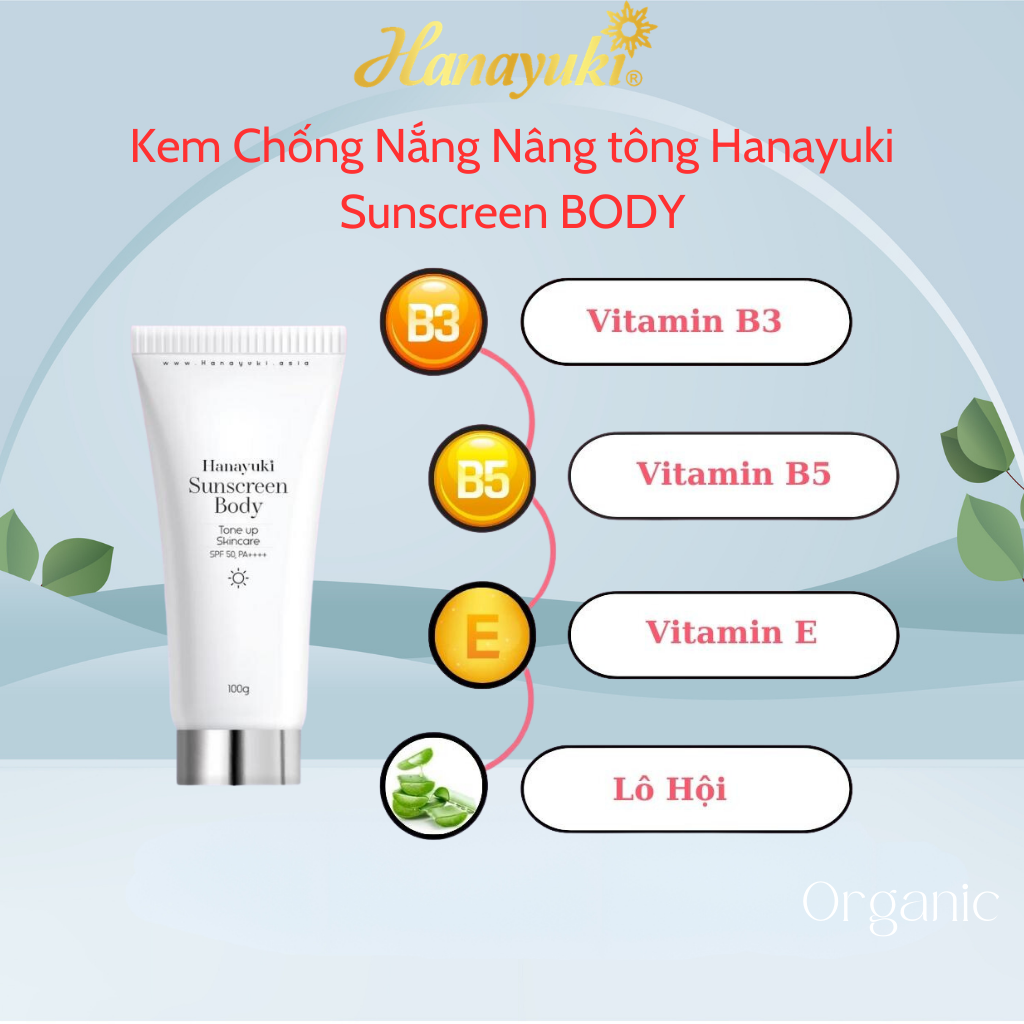 Kem Chống Nắng Sunscreen Body Hanayuki Chính Hãng SPF 50+/PA++++ Lâu Trôi , Nâng Tông 100g