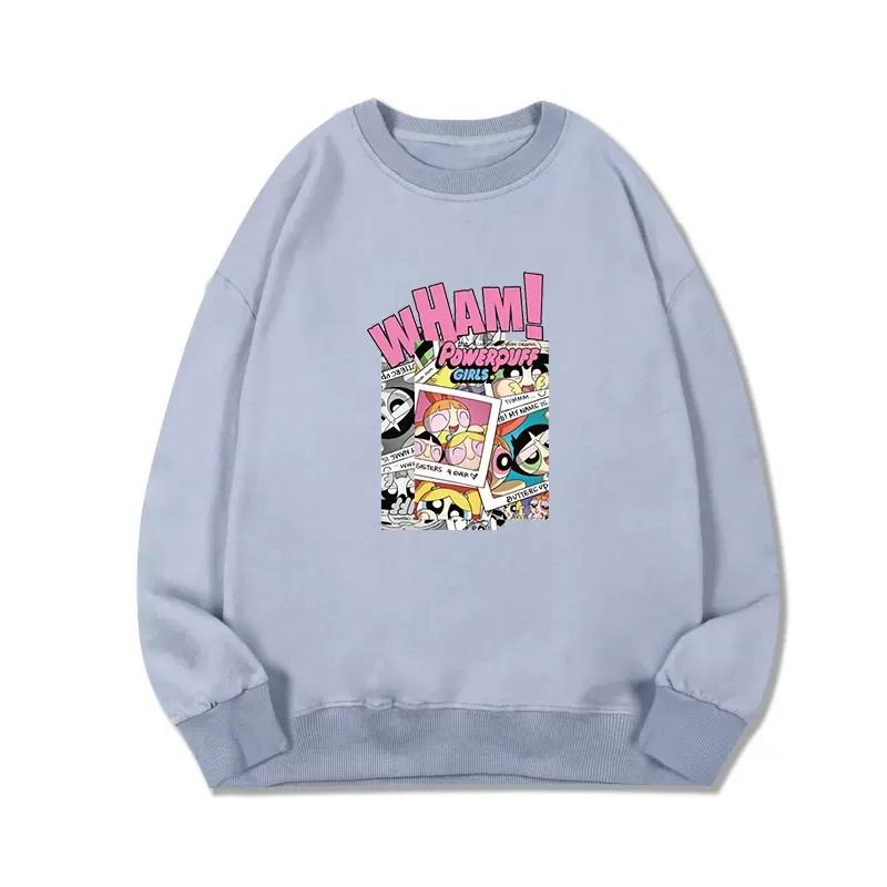 Áo thun nỉ cổ tròn họa tiết anime Sweater powerpuff girl form rộng