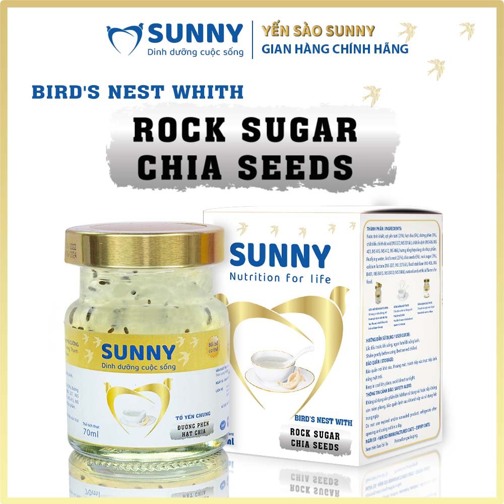 [12 hũ] Yến hạt chia - Yến Sào Khánh Hòa chưng sẳn - 25% Yến thô - 70ml/hũ - Yến sào SUNNY