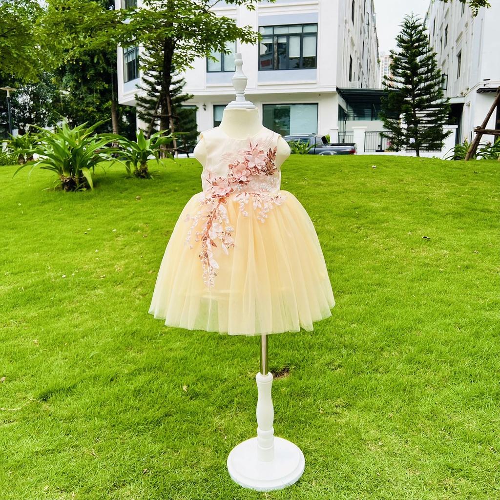 Váy công chúa, đầm công chúa thiết kế màu vàng đính hoa cực kỳ sang chảnh cho bé gái từ 1 đến 10 tuổi của Mom's Choice