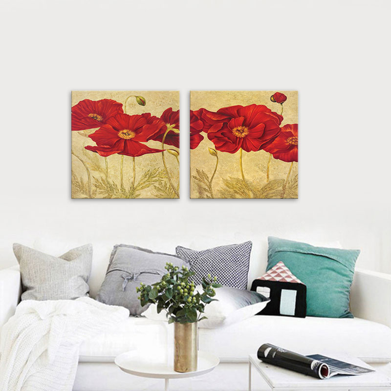 Bộ 2 tranh hoa mỹ nhân đỏ | Tranh phong cách sơn dầu – W1779