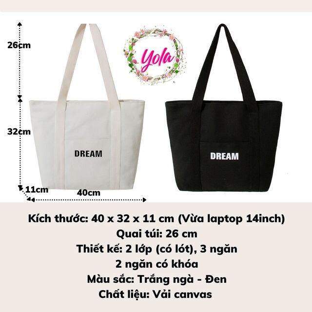 Túi Tote Vải DREAM YOLA SHOP hàn quốc Túi xách nữ vải canvas đẹp rẻ size lớn vừa A4 đi học đi làm TUIV.004 -QUÀ CỘT TÓC