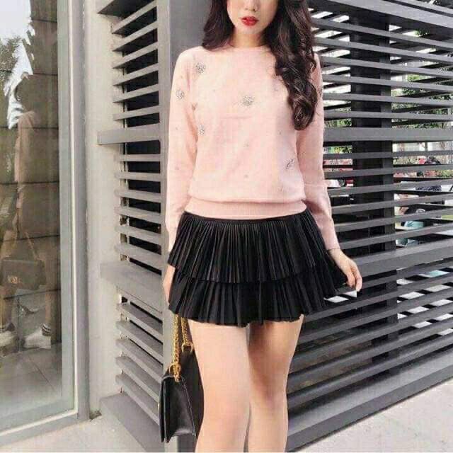 Chân Váy Nữ Xếp Ly 2 Tầng Có Kèm Quần Đủ Màu Đen, Hồng Phấn, Cà Phê