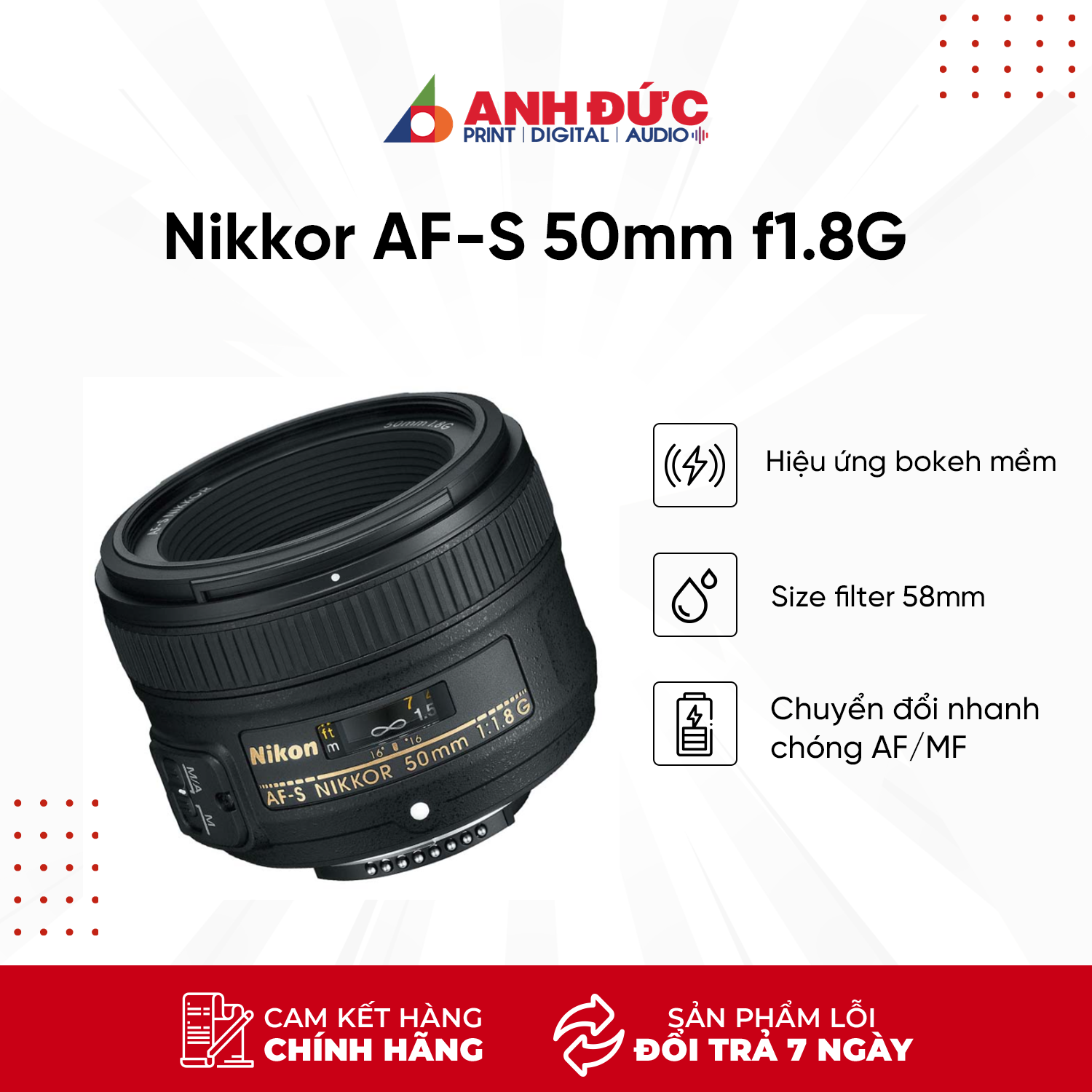 Ống kính Nikon AF-S 50mm f1.8G - Hàng chính hãng