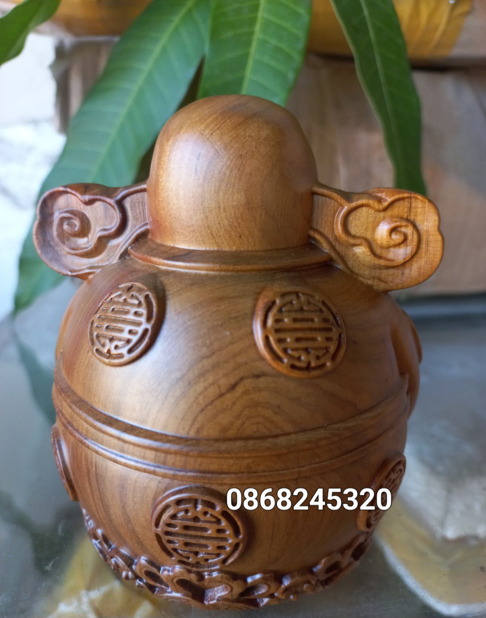 Tượng THẦN TÀI TRỨNG MINI GỖ BÁCH XANH THƠM NỨC KT 10×9.5CM