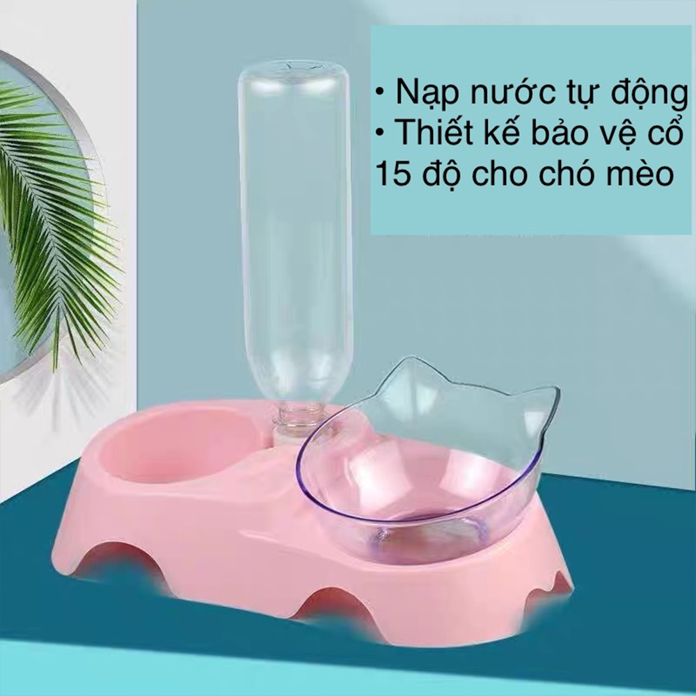 Bát Ăn Nghiêng Cao Cấp Kèm Bình Uống Nước Tự Động Chống Gù Cho Chó Mèo