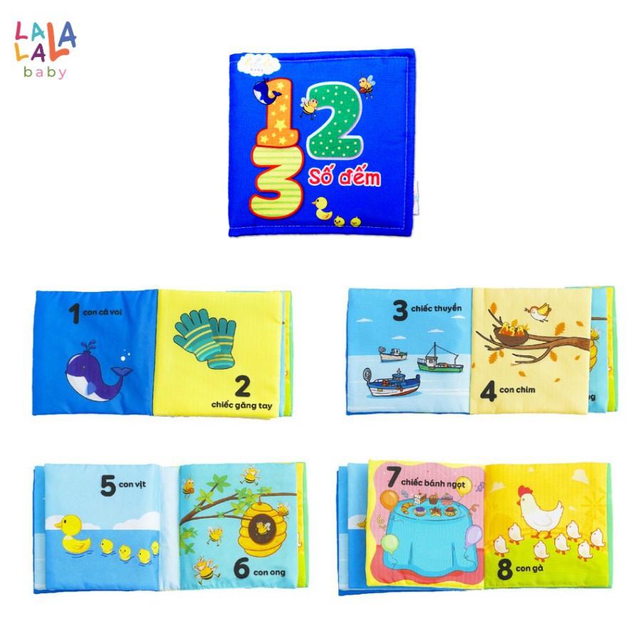 Combo 2 cuốn sách vải Lalala baby, kích thích đa giác quan, kích thước 15x15cm 12 trang (Số đếm, chữ cái)