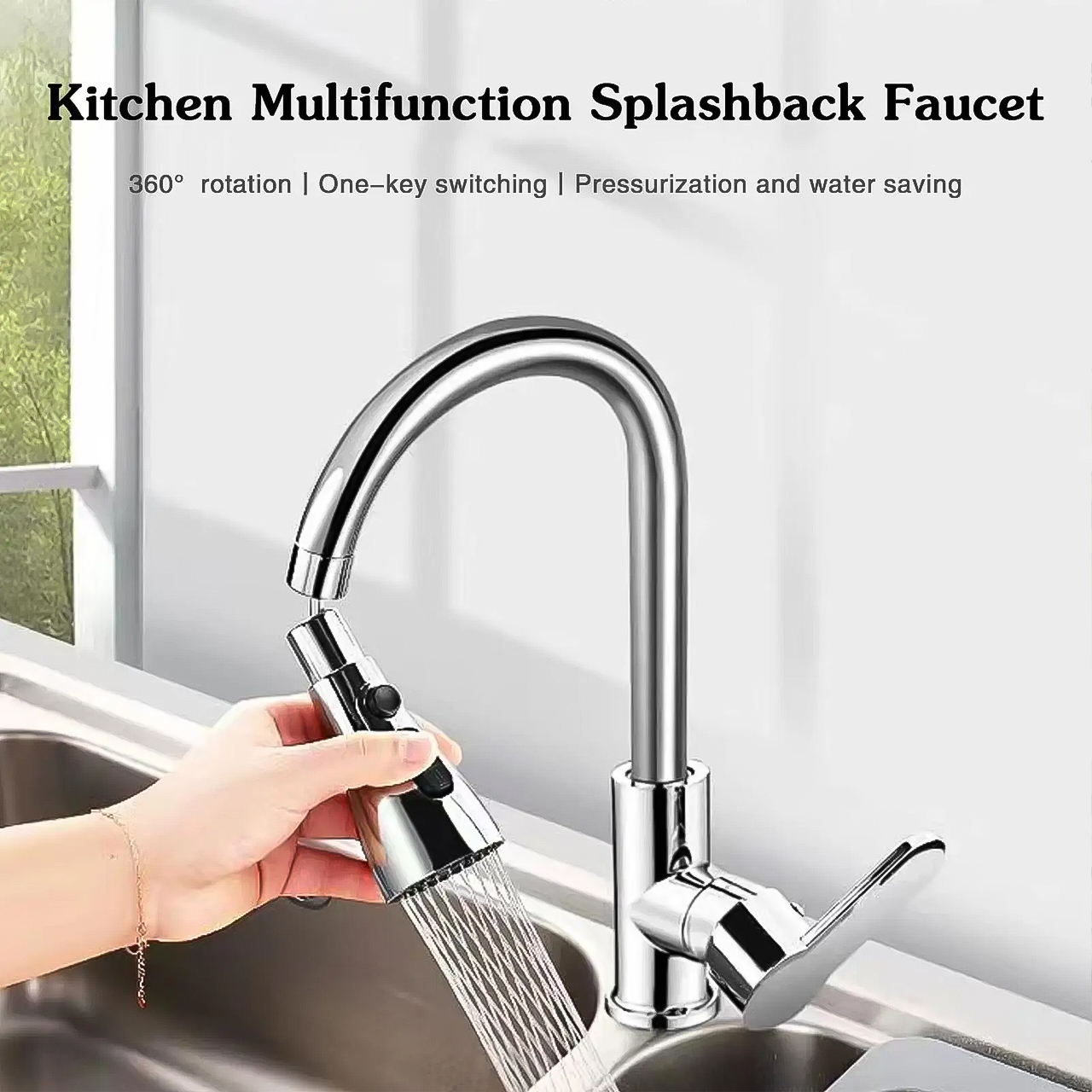 Đầu nối vòi rửa chén bát đa năng chống bắn xả 3 chế độ tiện lợi xoay 360 độ