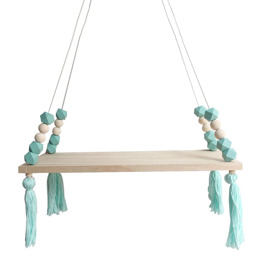 Wooden Floating Rope Wall Hanging Shelf Book Kitchen Bedroom Decor White