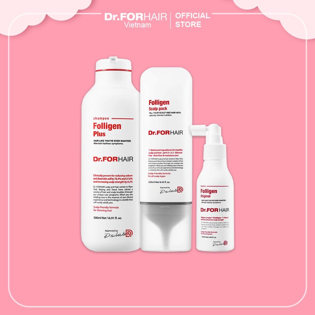 Bộ gội xả dưỡng hỗ trợ mọc tóc nuôi dưỡng da đầu khỏe mạnh Dr.FORHAIR Folligen Plus x Scalp Pack x Tonic