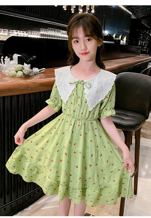 DONGSHOP HOT Cô gái ăn mặc 2023 mùa hè ăn mặc cô gái váy công chúa Mid-Boy Cherry hoa đầm đầm đầm đầm mùa hè cho trẻ em