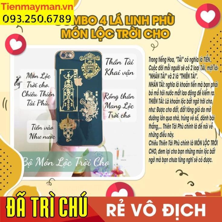 Combo 4 linh phù dán điện thoại MÓN LỘC TRỜI CHO - T.IỀN VÔ NHƯ NƯỚC - KHAI VẬN - RỒNG THẦN MANG LỘC