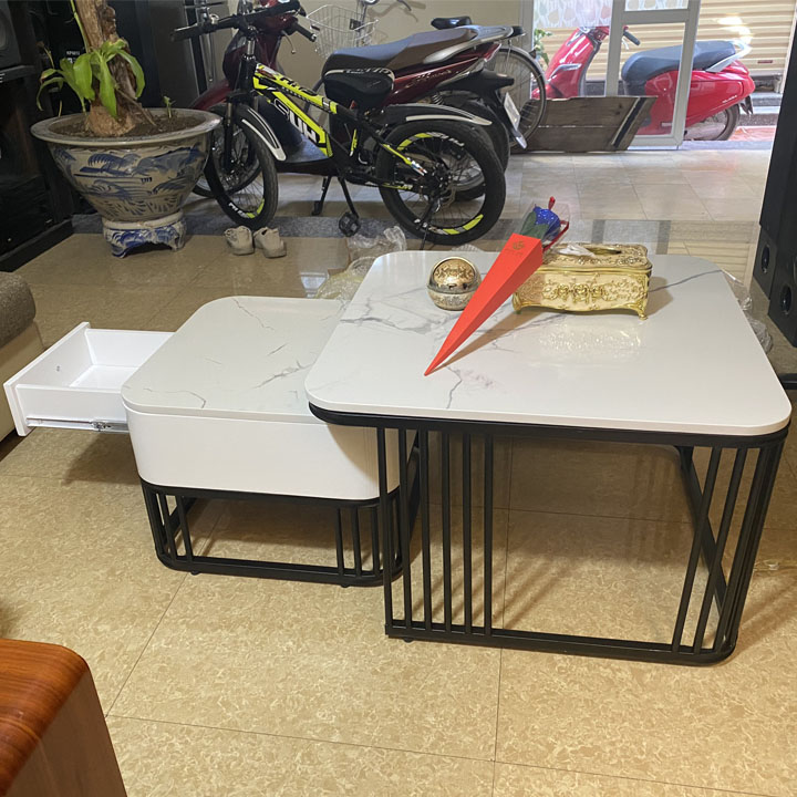 Bàn trà sofa mặt đá cẩm thạch phong cách hiện đại 2 tầng cao cấp -A12