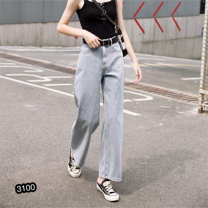 QUẦN JEAN DÀI ỐNG RỘNG LƯNG CAO TRƠN BASIC - QUẦN BÒ NỮ CULOTTES SUÔNG 61