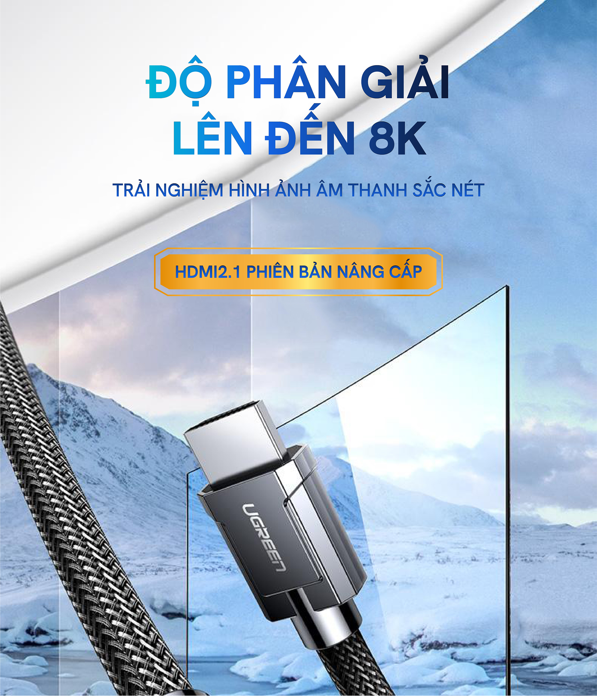 Dây cáp HDMI 2.1 độ phân giải 8K/60Hz dài 1-3m UGREEN HD135 - Hàng chính hãng