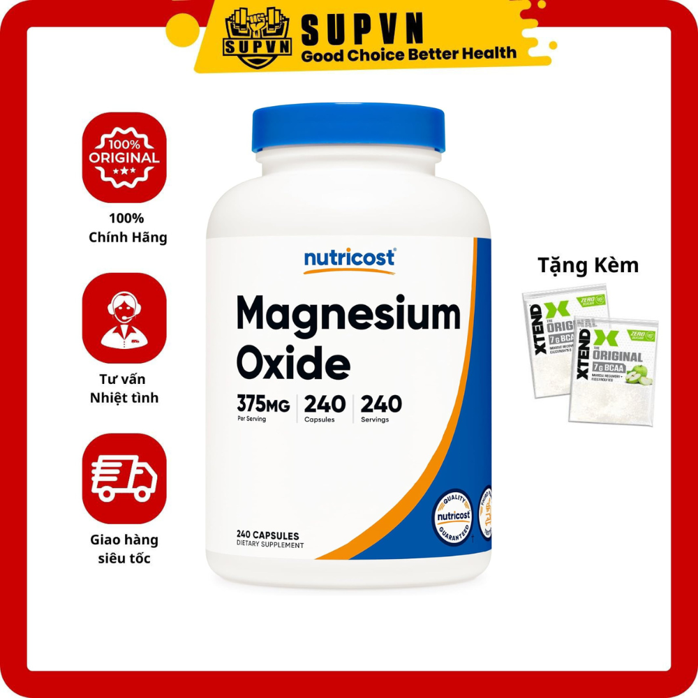 Nutricost Magnesium Oxide (375mg - 240 Viên) - Giảm Stress, Hỗ Trợ Giấc Ngủ Hỗ Trợ Sức Đề Kháng Và Sức Khỏe Tim Mạch