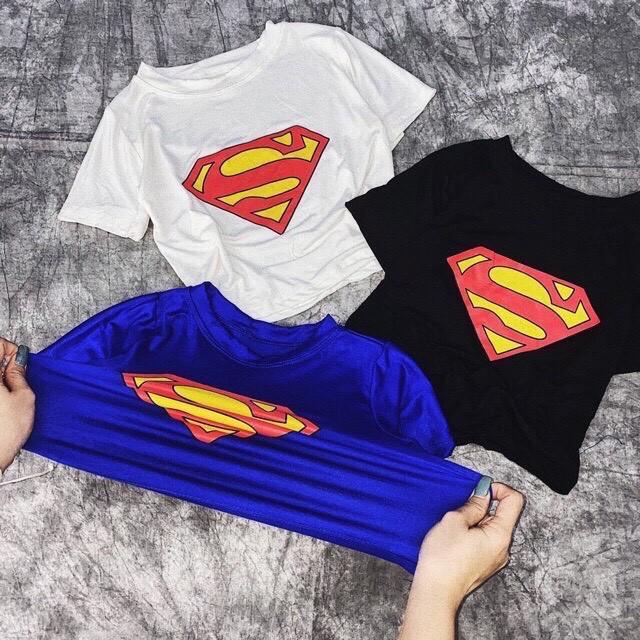 Áo croptop nữ tay ngắn ôm body in hình chữ SUPERMAN cực cá tính 3 màu ĐEN, XANH TRẮNG (ảnh thật