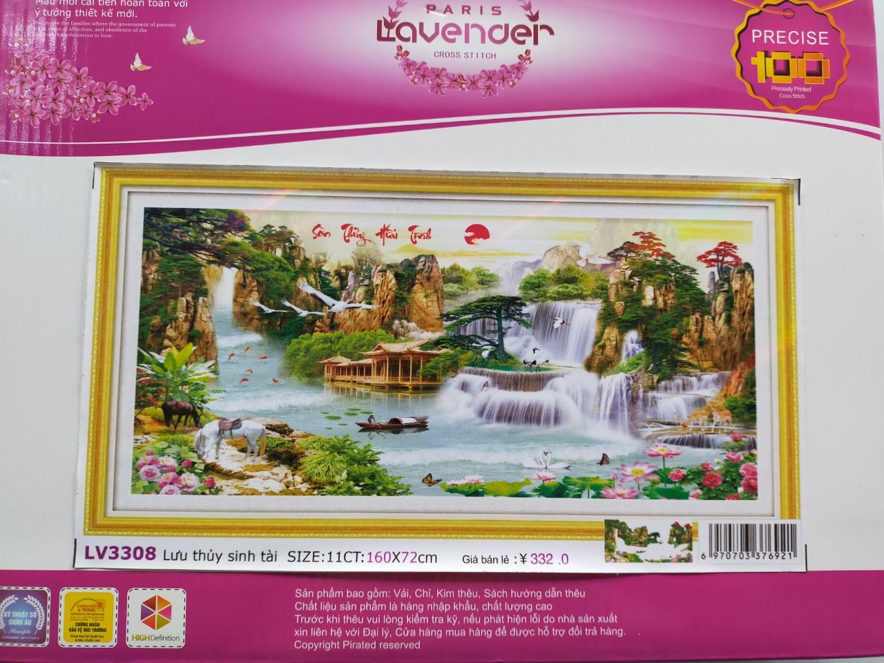 Tranh thêu chữ thập lưu thủy sinh tài LV3308 - 160 x 72 cm - chưa thêu