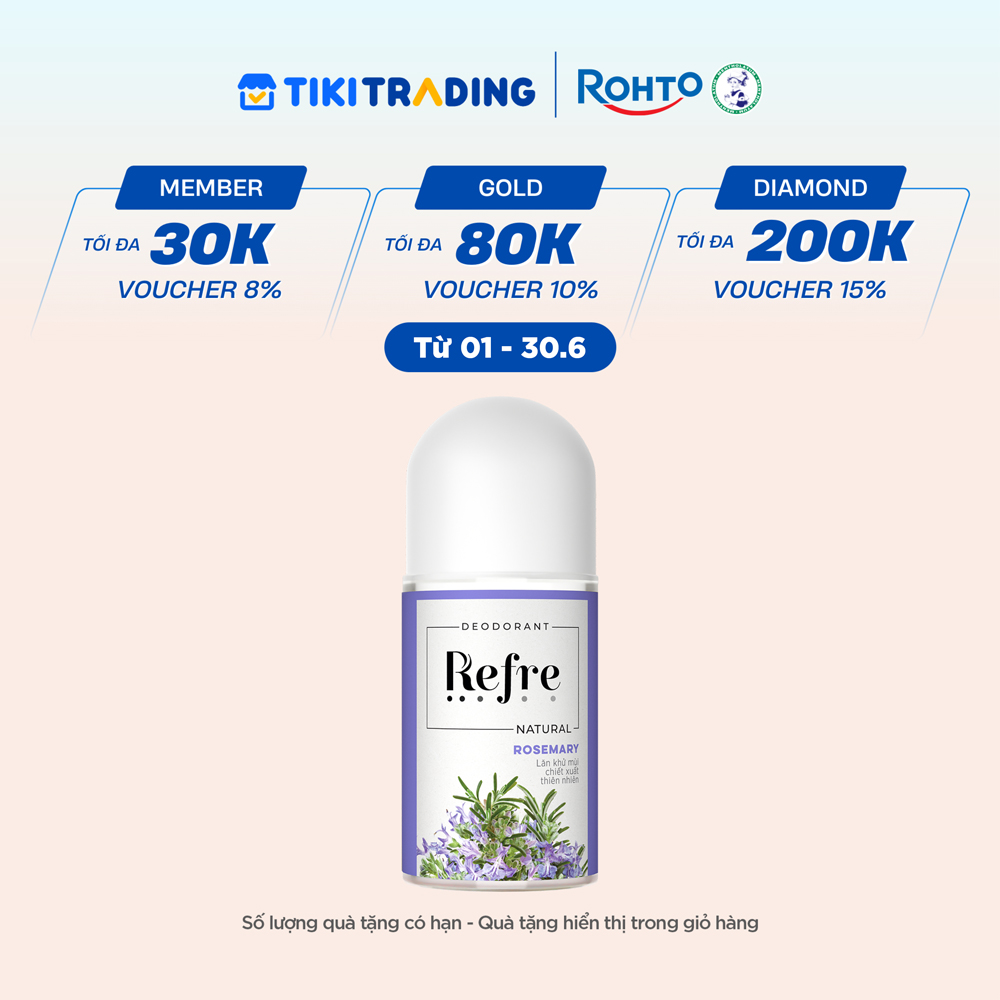 Lăn khử mùi chiết xuất thiên nhiên Refre Natural Rosemary Hương Thảo 40ml