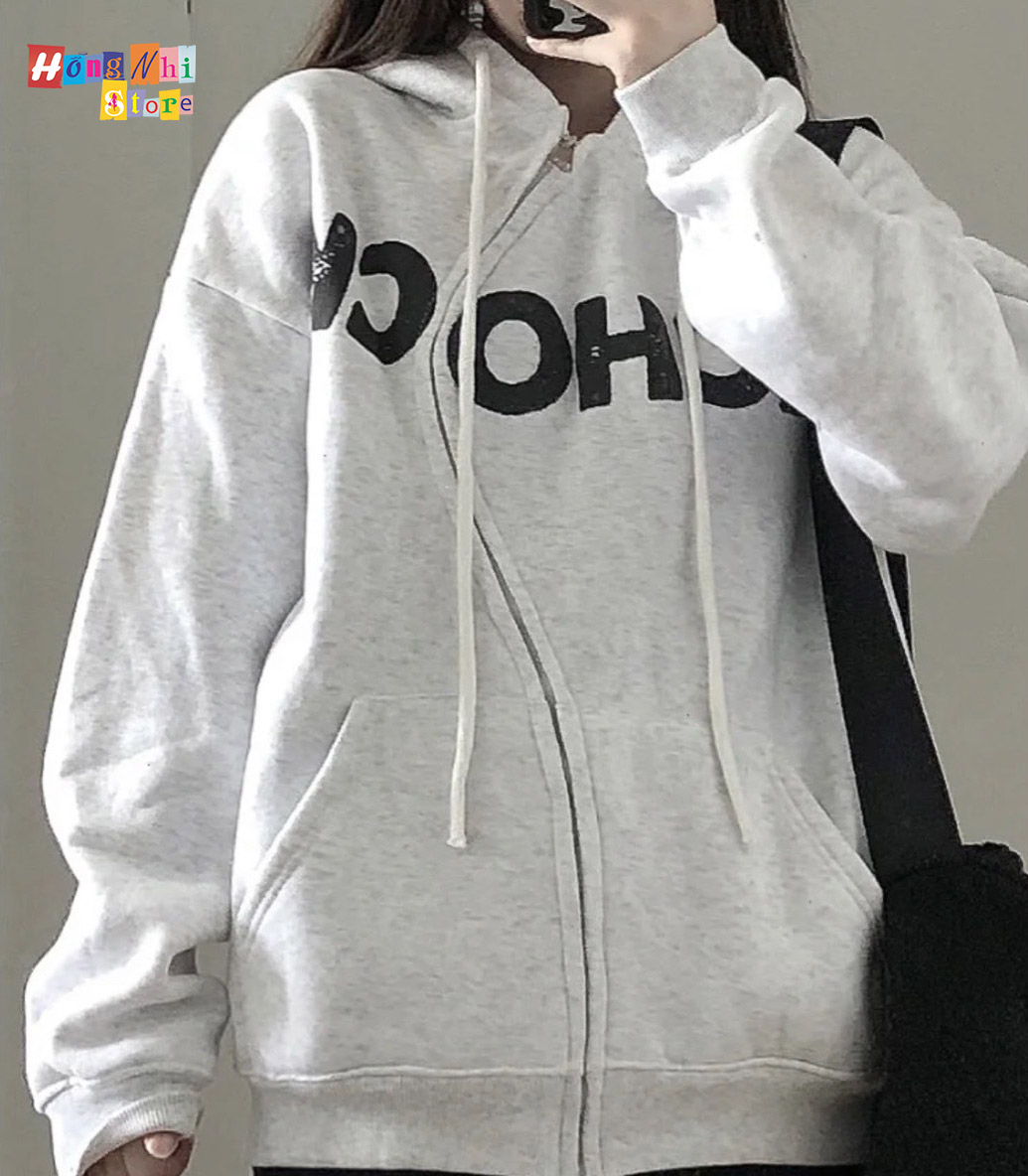 Áo Khoác Hoodie Zip Nỉ ACHOCK Tay Phồng Dây Kéo Dáng Rộng Nam Nữ Oversize Ulzzang Unisex - MM