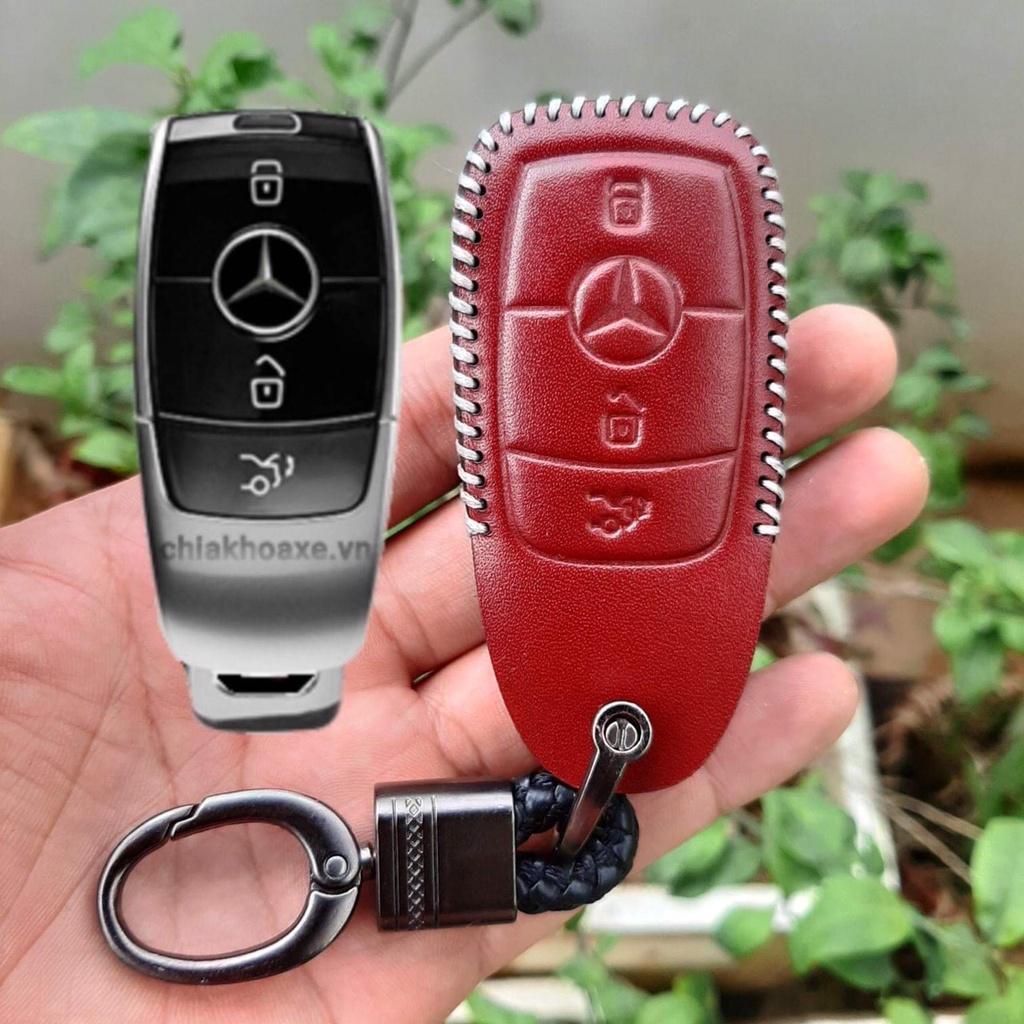 Bao da chìa khoá Mercedes handmade da thật, bao da chìa khoá Mec có khắc tên và sđt
