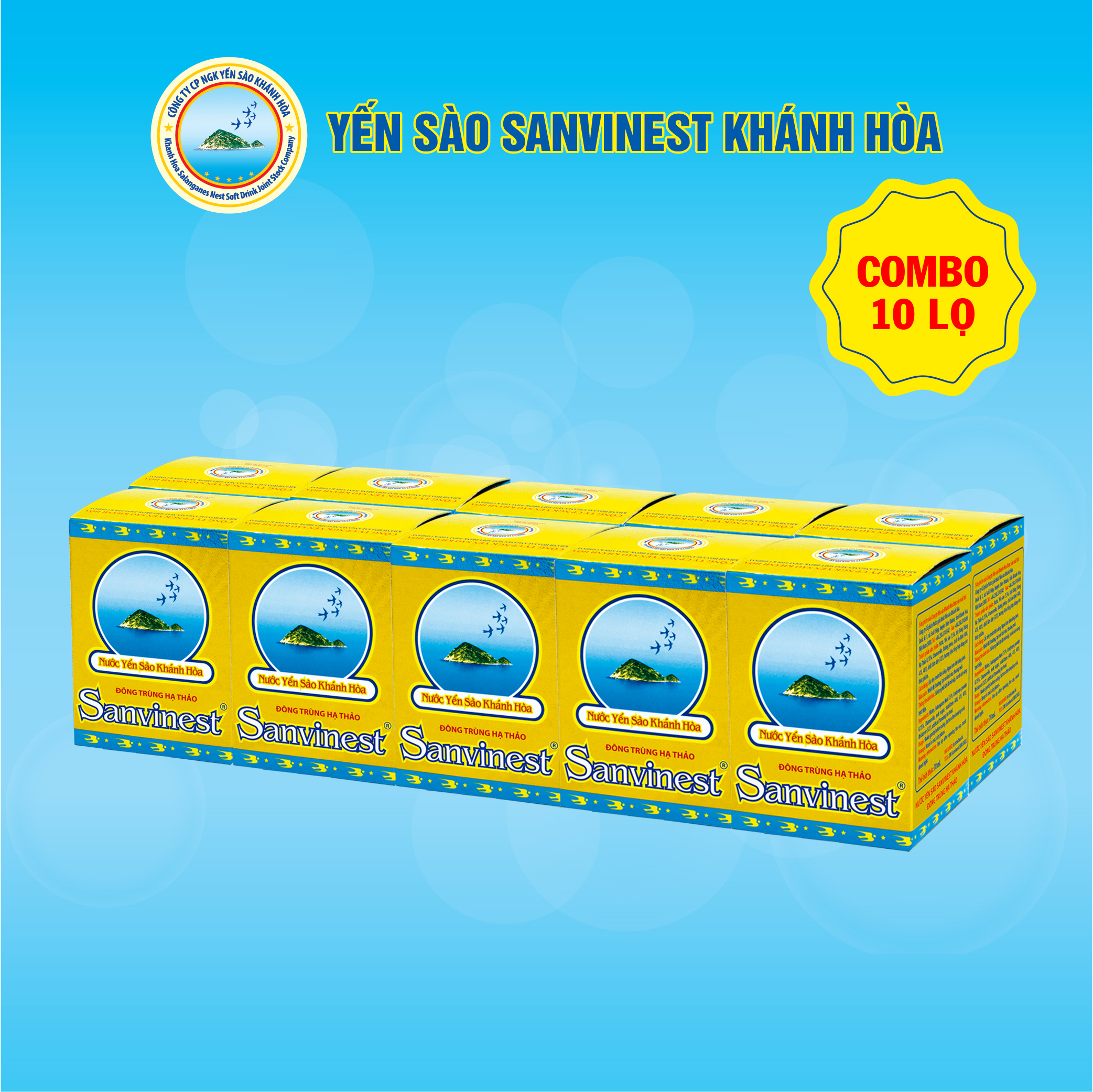 [Combo 10 lọ] Nước Yến sào Sanvinest Khánh Hòa Đông trùng hạ thảo - 208