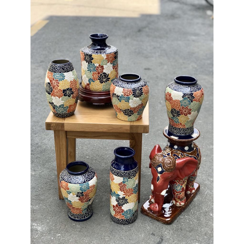 Bình Bách Hoa HN Gốm Sứ Nam Bộ Trang trí decor cắm hoa trưng hoa miệng xanh dương