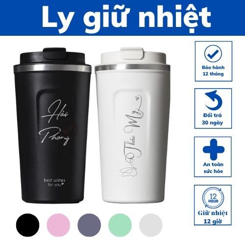 Bình giữ nhiệt ly cốc giữ nhiệt khắc tên sticker chất liệu thép không gỉ 304 dung tích 510ml 5 màu sắc giữ nhiệt 8 -12h