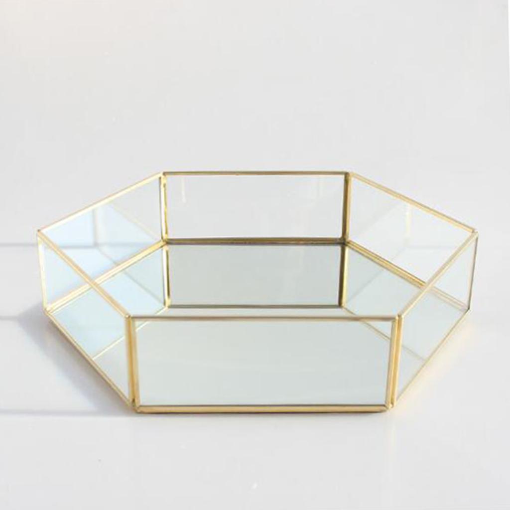 Decorative Tray Modern Hexagon Glass Jewelry Storage Organizer Makeup Tray