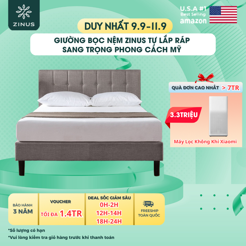 Giường Bọc Nệm Zinus Tự Lắp Ráp Sang Trọng Phong Cách Mỹ - Vertically Cushioned Platform Bed