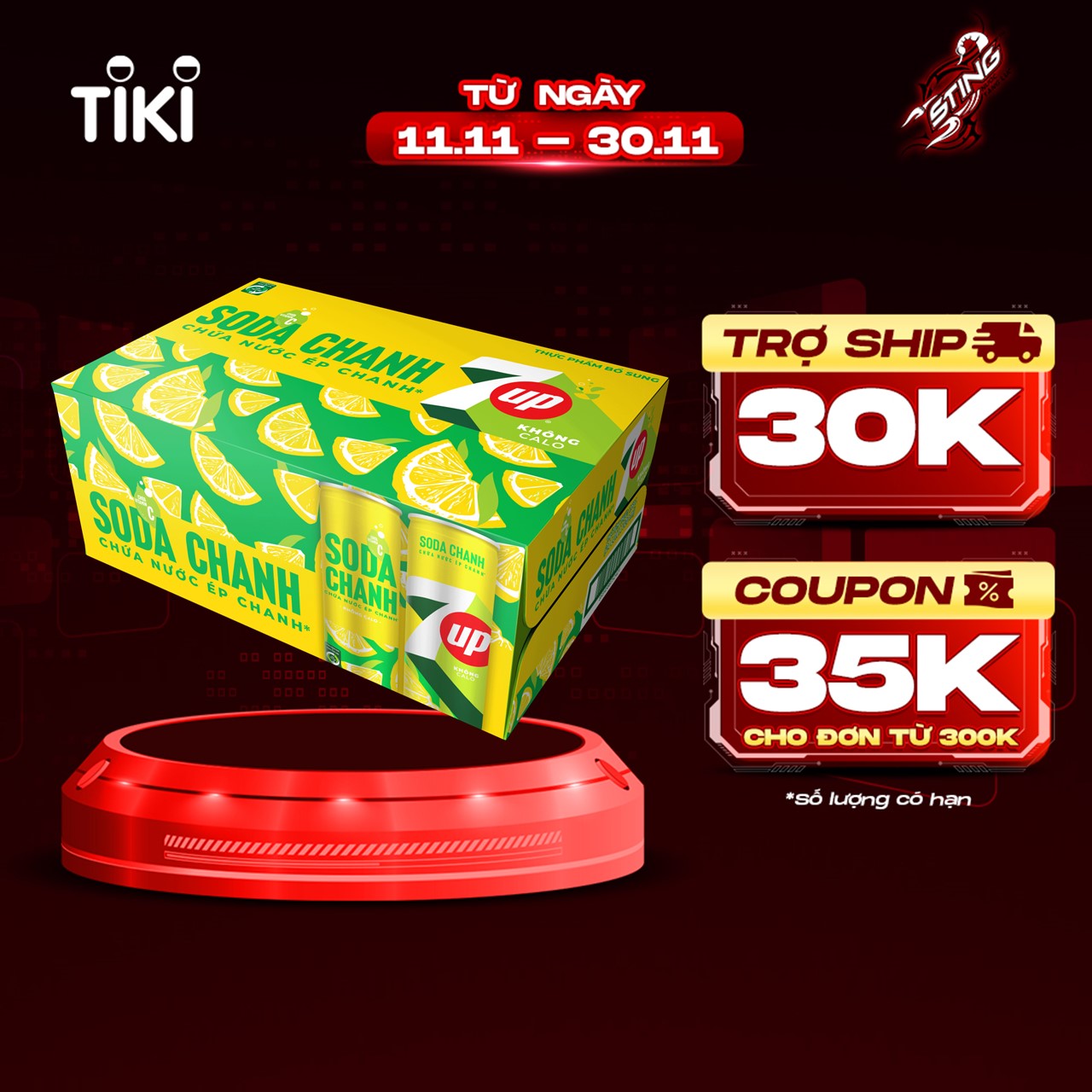 Thùng 24 Lon Nước Uống Có Gaz 7Up Soda Chanh