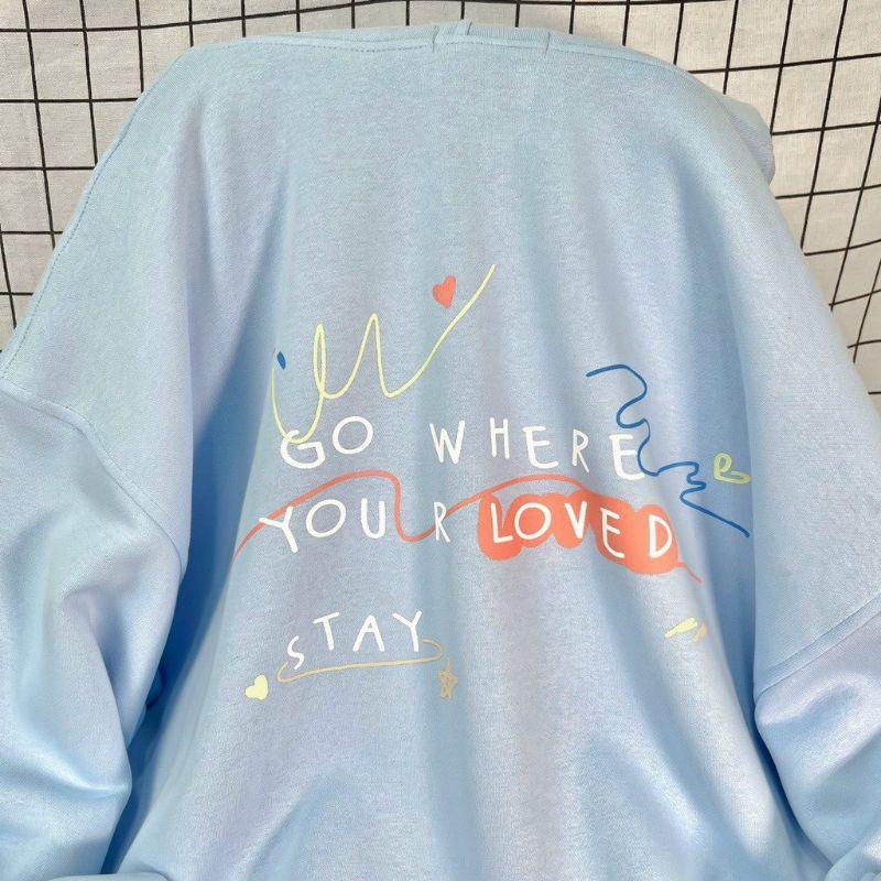 Hình ảnh Áo khoác nỉ nữ_ Áo hoodie khoá Zip Love,XOXO in phối màu form rộng chất vải Nỉ bông phong cách Ulzzang