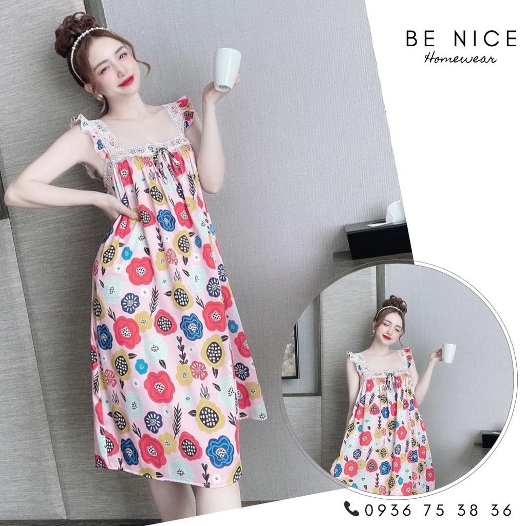 Váy mặc nhà cổ vuông phối ren họa tiết xinh xắn cho nàng nhà Be Nice Homewear