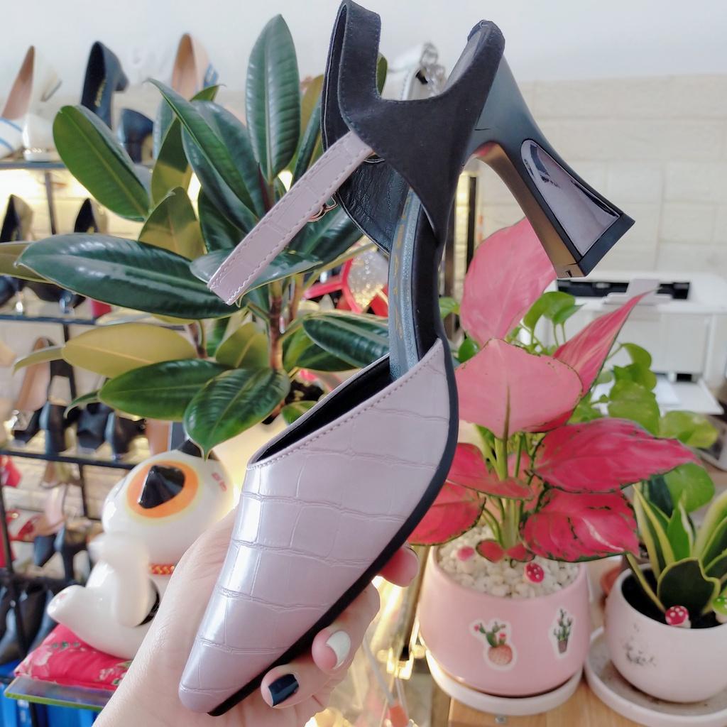 Sandal cao gót nữ da vân, quai da lộn - ROSATA - RO439 - 7F - Tím - HÀNG VIỆT NAM - BKSTORE