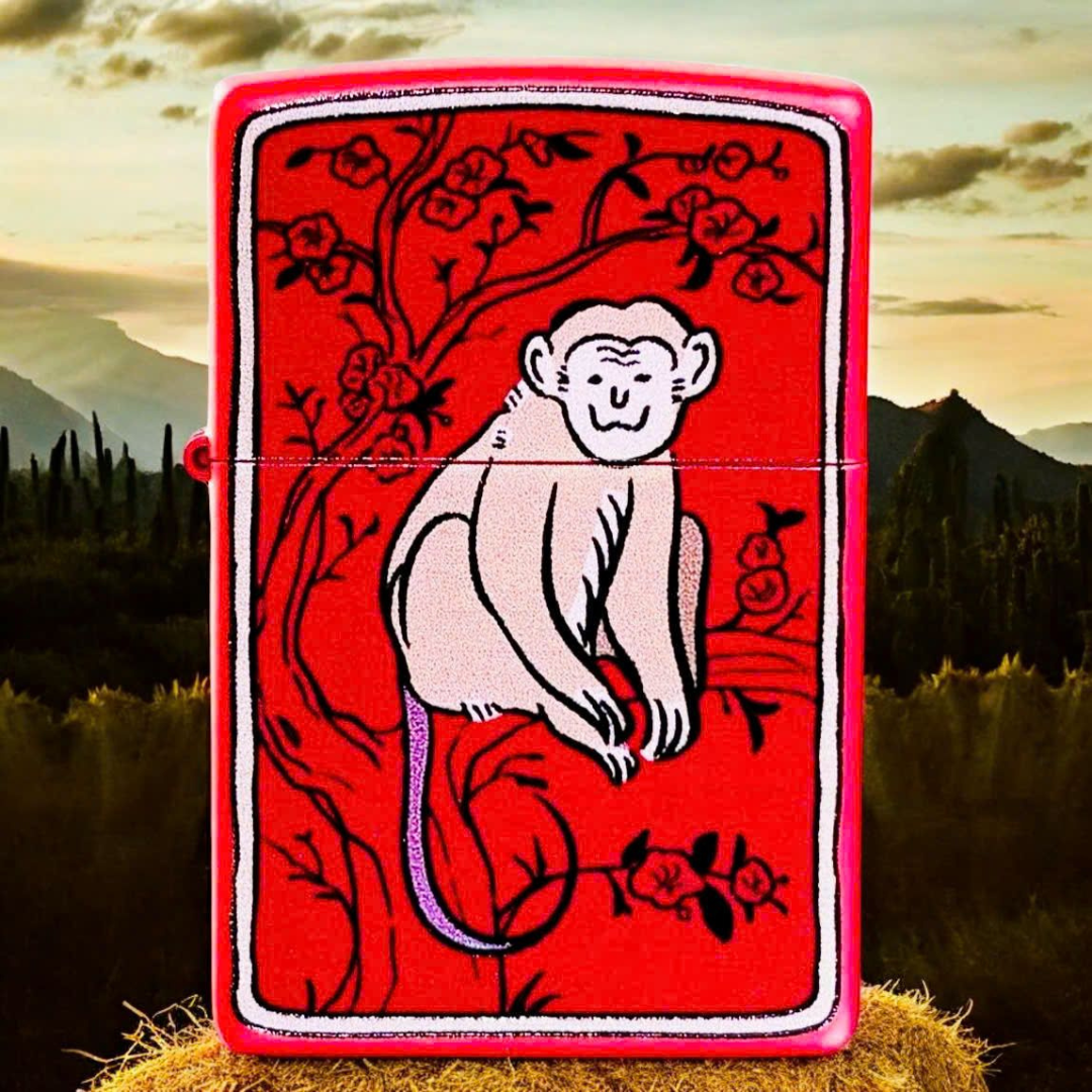 Bật lửa Zippo Year of the Monkey - Phiên Bản 12 Con Giáp (Tuổi Thân) Thiết Kế Việt Nam, Sơn Tĩnh Điện Đỏ May Mắn Chính Hãng