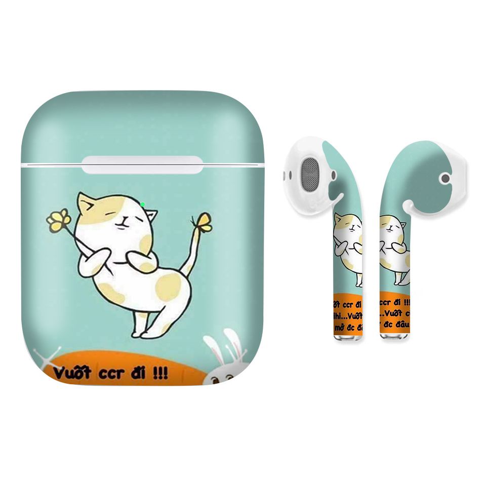 Miếng dán skin chống bẩn cho tai nghe AirPods in hình Vuốt để mở khóa - fun035 (bản không dây 1 và 2)