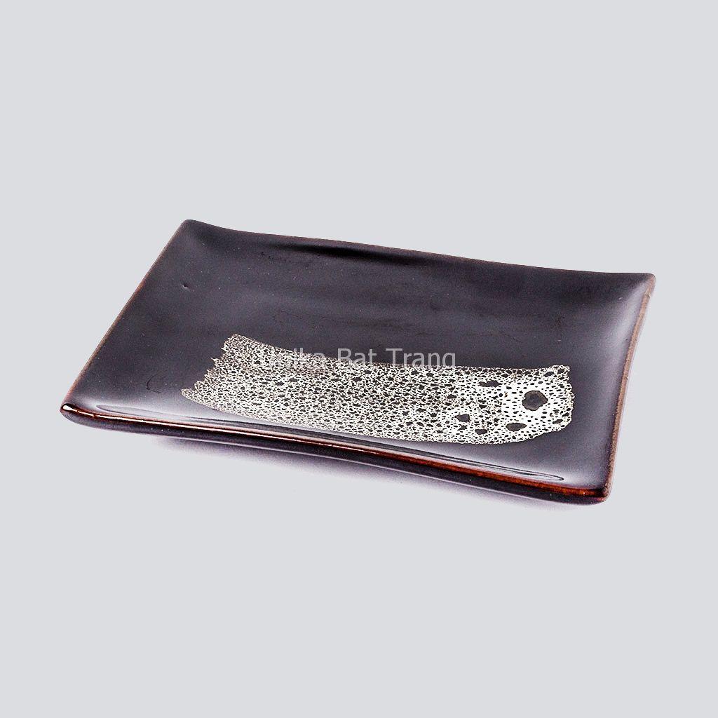 Khay Chữ Nhật Men Cánh Gián  - Gốm Cao Cấp Bát Tràng