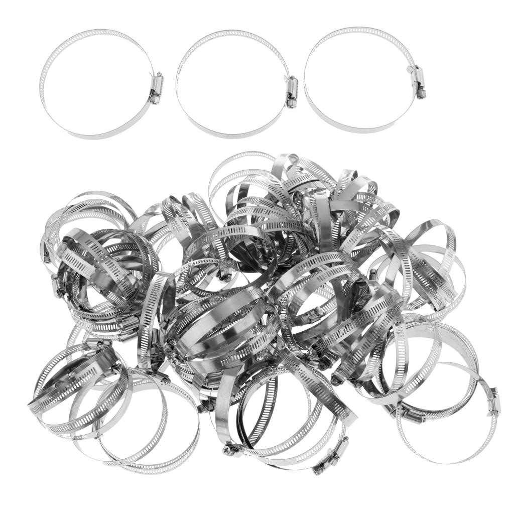 100Pcs Adjustable Stainless Steel Worm Gear Hose Clamp Clip Fastener 76-92mm