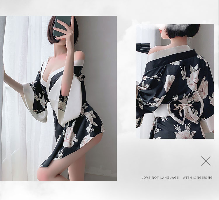 Váy ngủ lụa satin kimono Nhật Bản