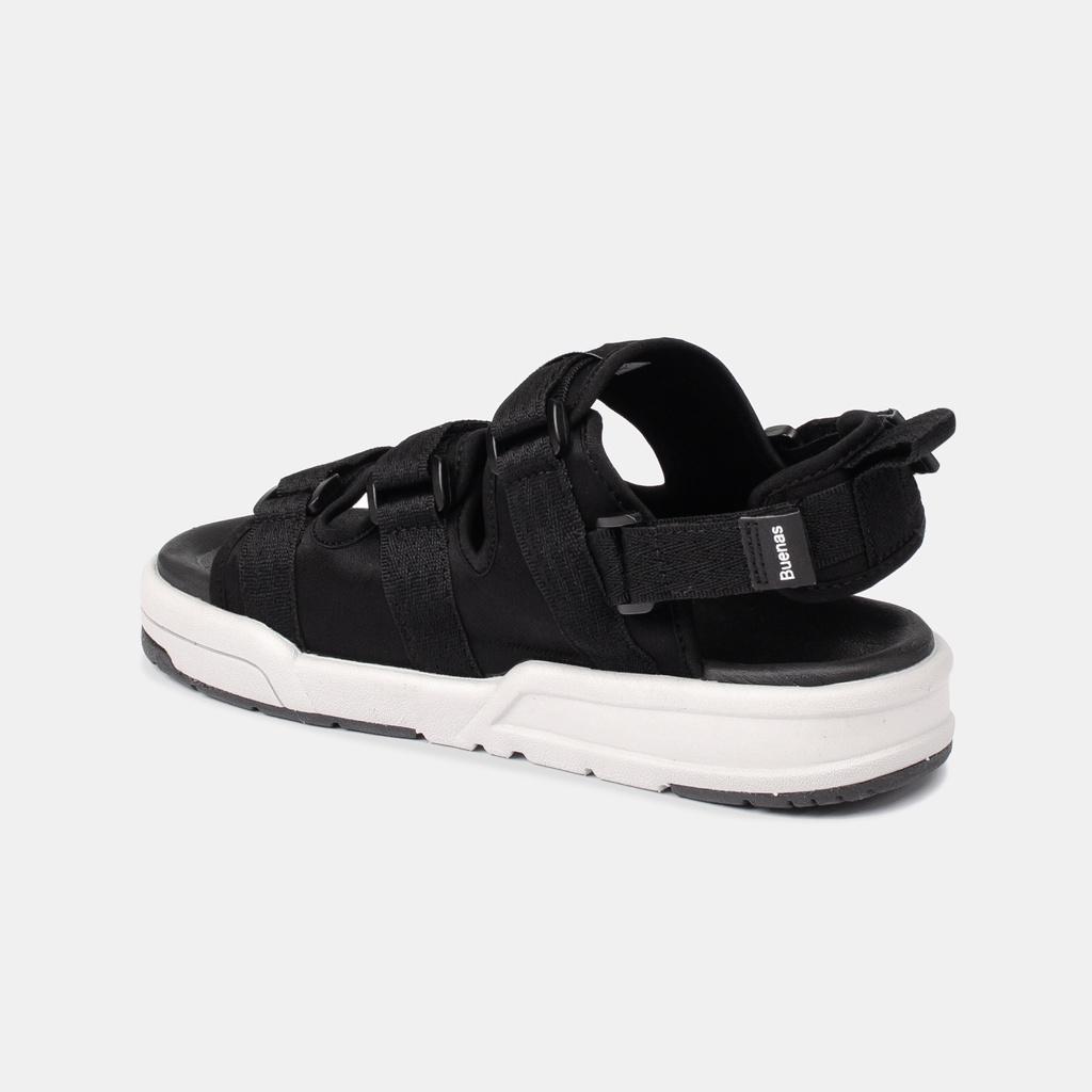 Giày sandal nam nữ unisex đi học quai ngang Buenas Sport 6879 đen ghi đế cao 3 phân