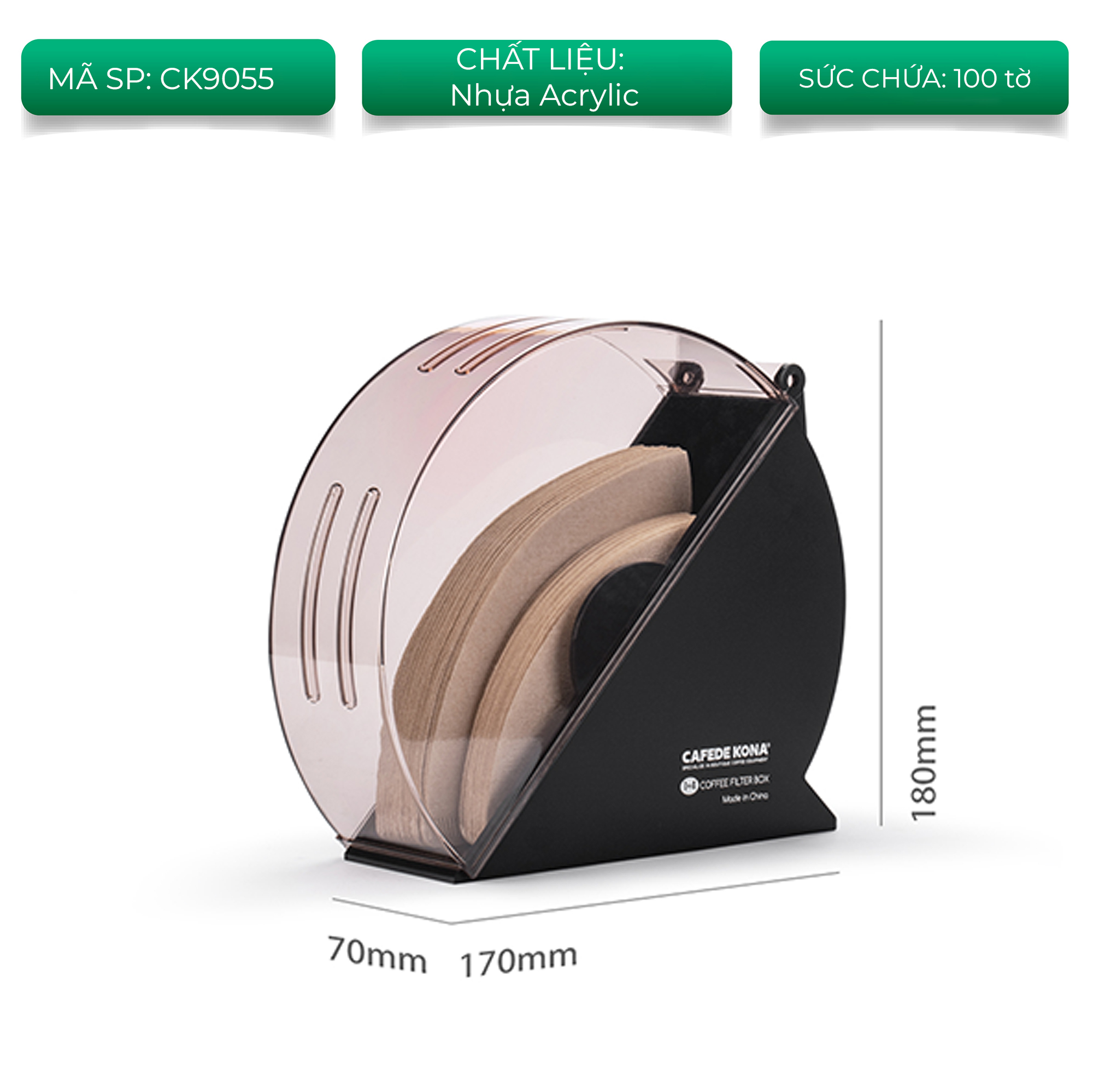 Hộp nhựa đựng giấy lọc cà phê pour over V60 CAFE DE KONA