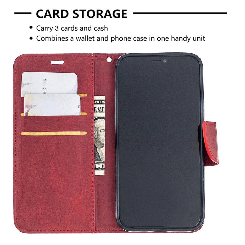 Bao da điện thoại nắp lật PU mềm có ngăn đựng thẻ cho iPhone 12 Pro Max 12 Mini 11 Pro Max