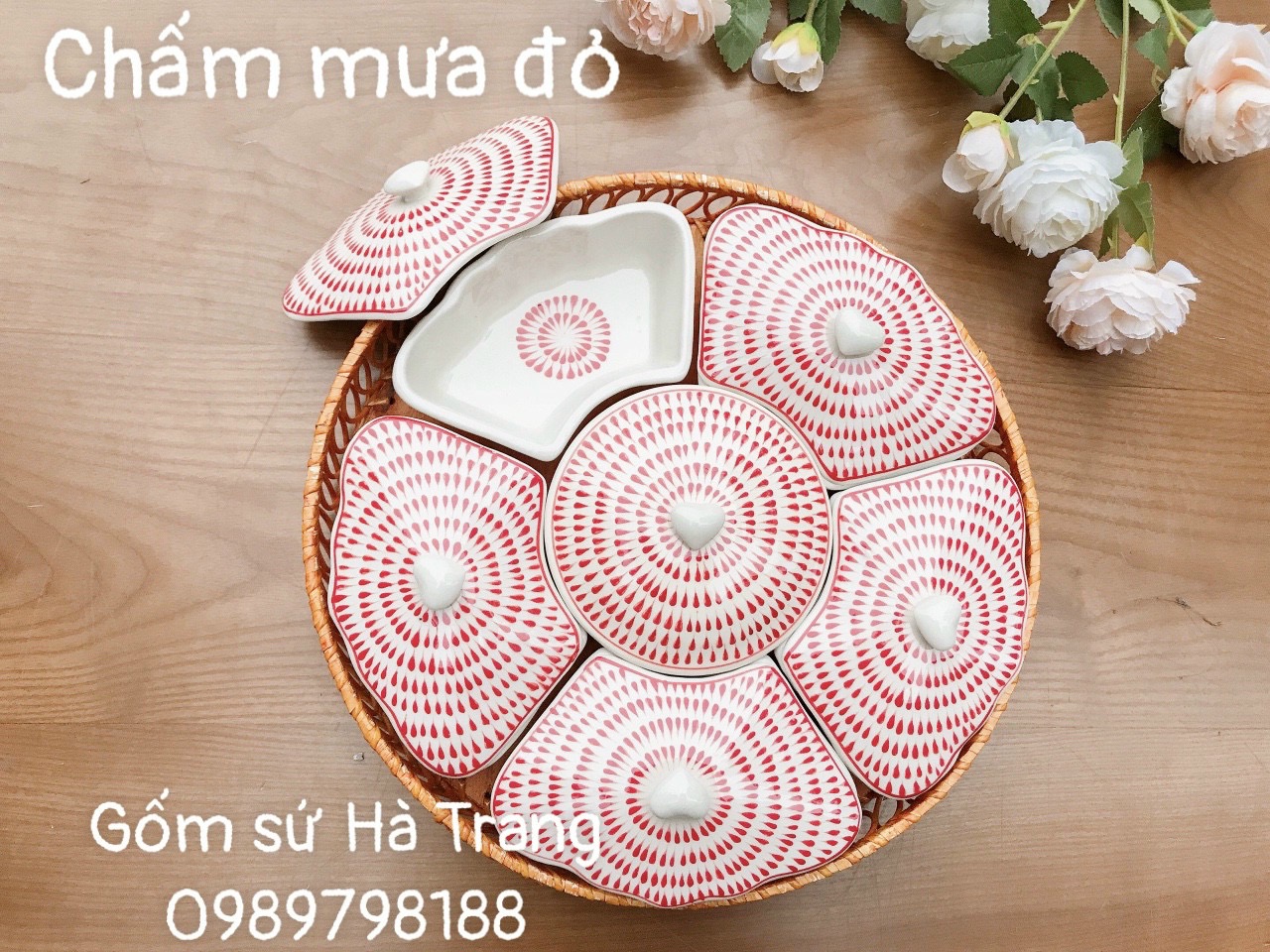 Khay mứt gốm sứ Bát Tràng cao cấp vẽ tay xuất dư